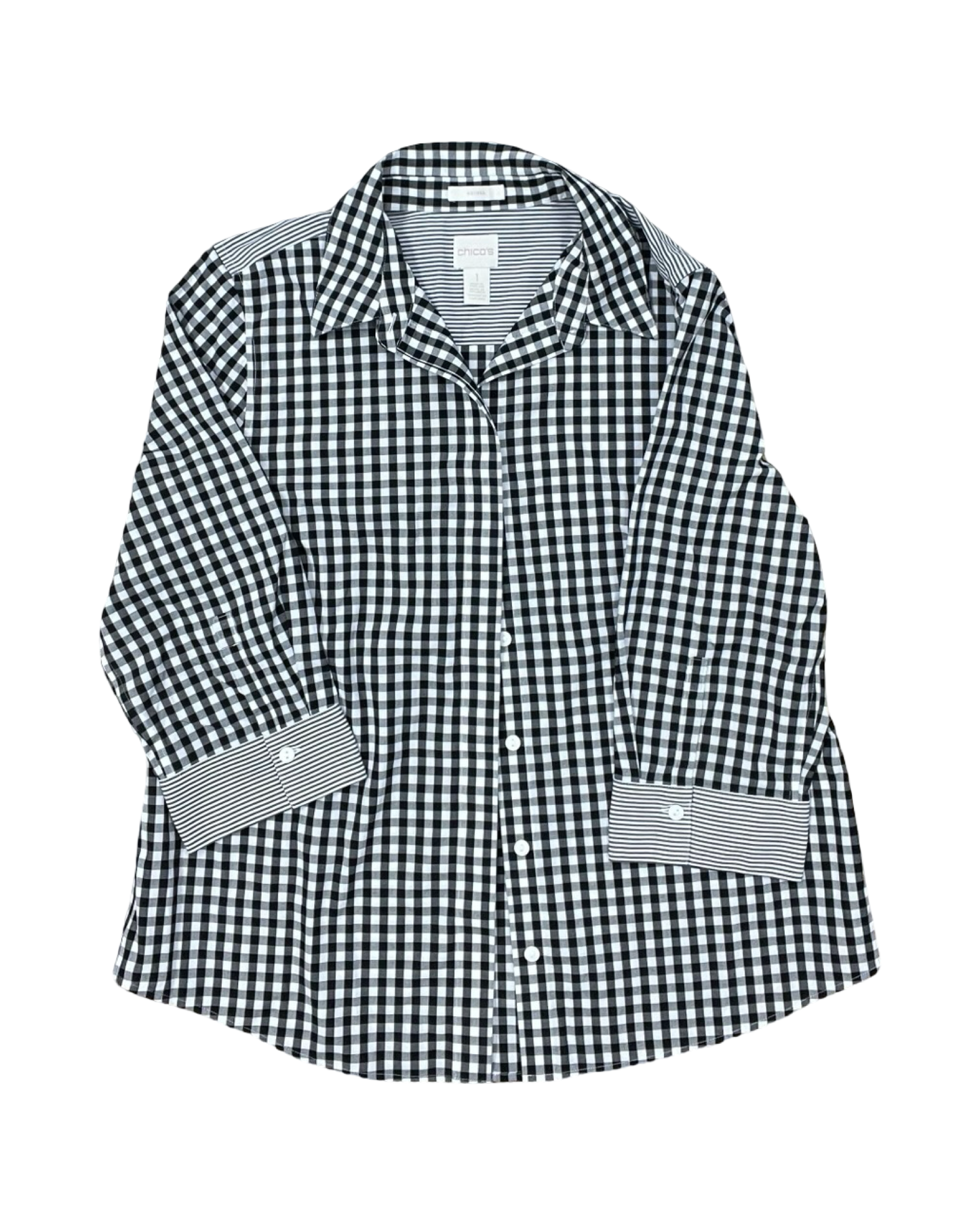 Blouse 3/4 Sleeve By Chicos In Black & White, Size:M