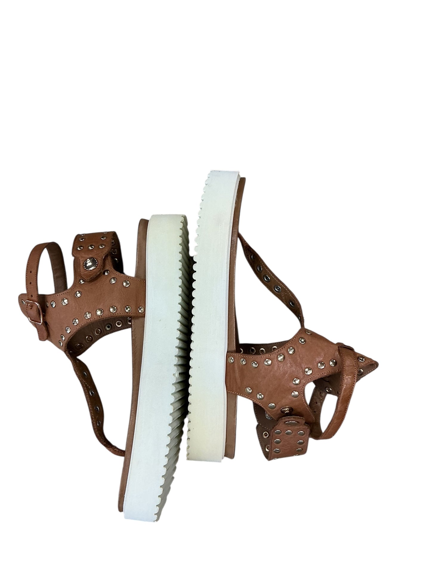 Sandals Heels Platform By Cmb In Tan, Size:8.5