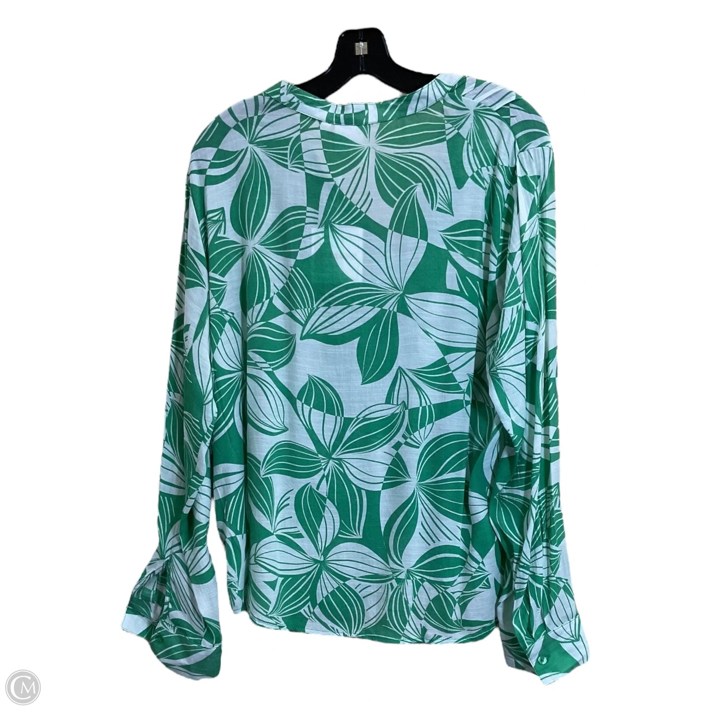 Top Long Sleeve By Zac And Rachel In Green & White, Size: Xl