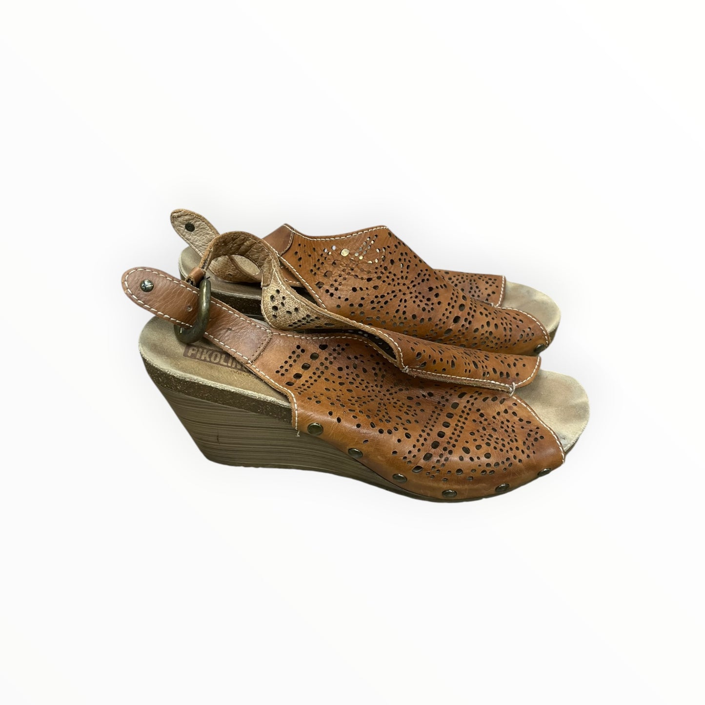 Sandals Heels Block By Pikolinos In Brown, Size:9.5