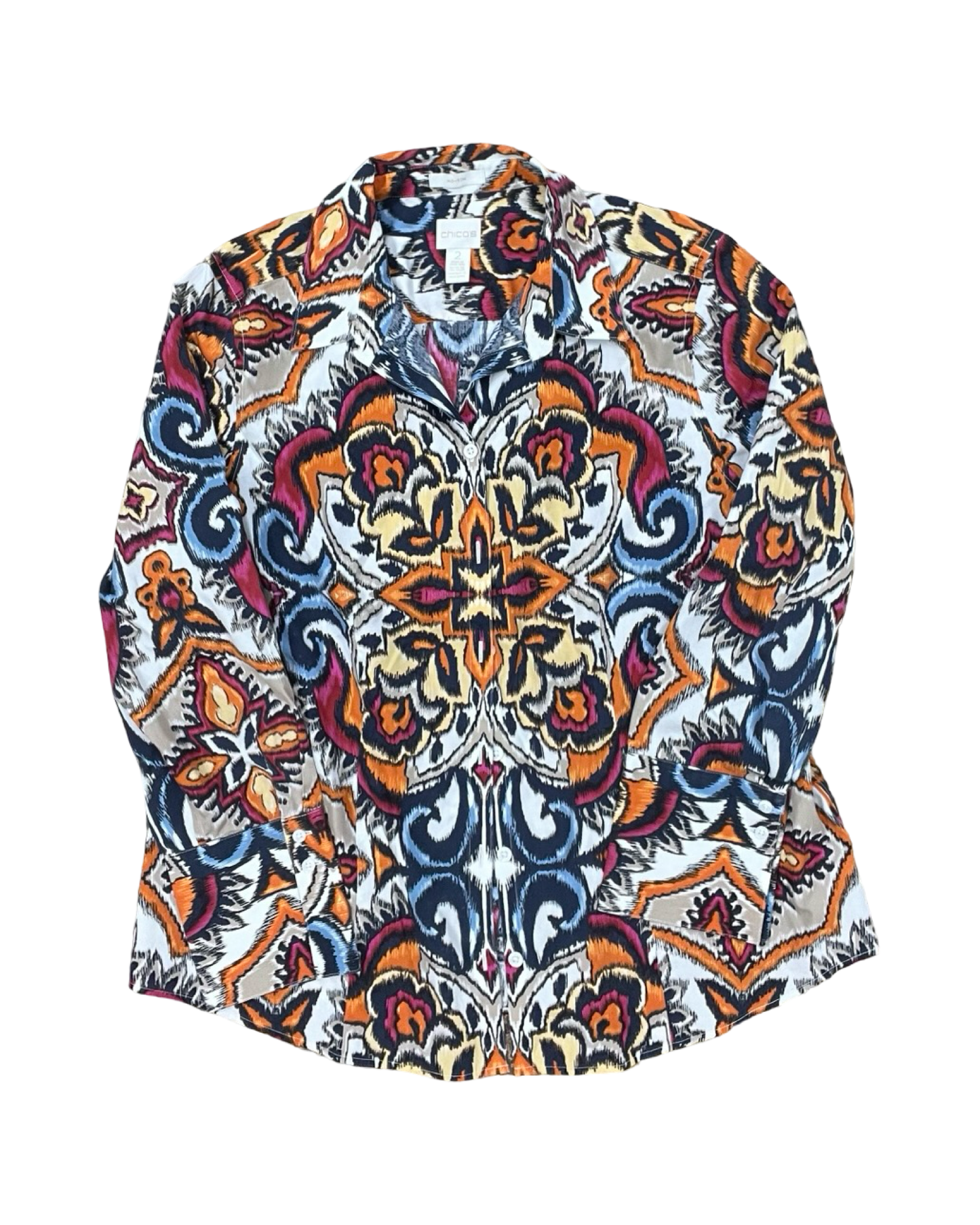 Blouse Ls By Chicos In Orange & Tan, Size:L