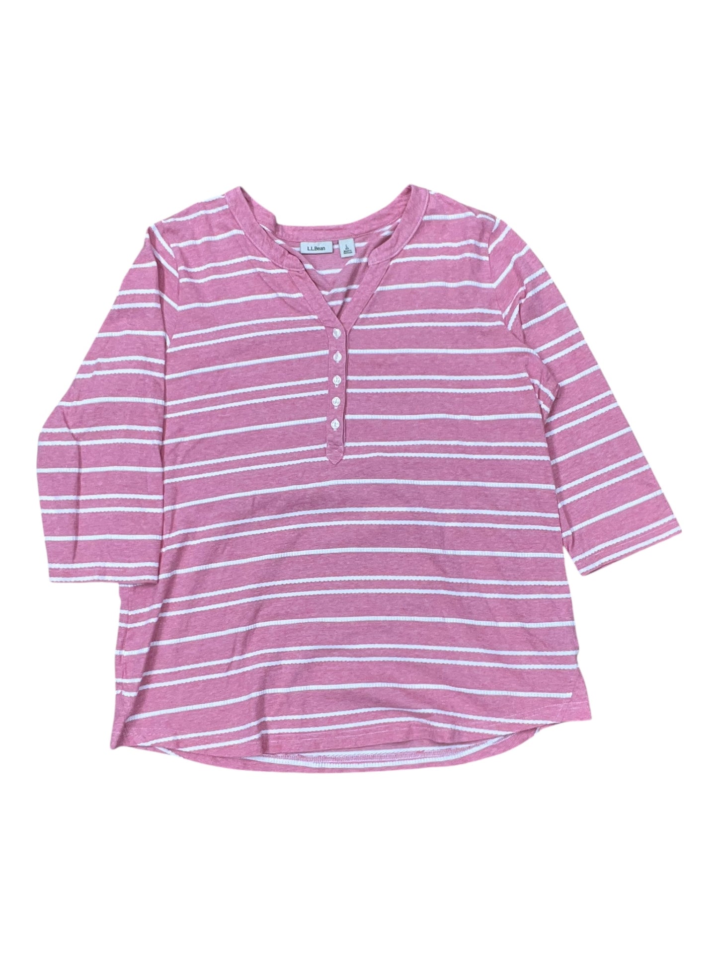 Top 3/4 Sleeve By L.L. Bean In Pink & White, Size:L