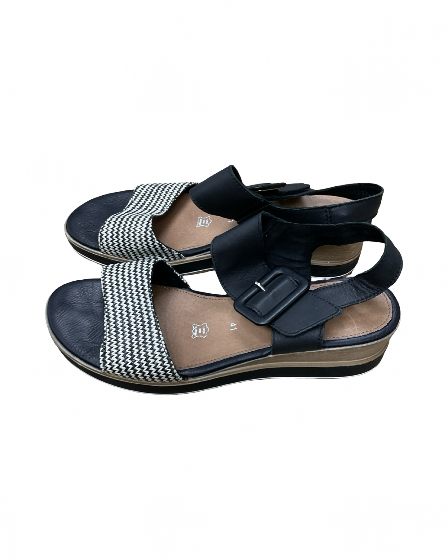 Sandals Heels Wedge By Cmb In Black & Cream, Size:10.5