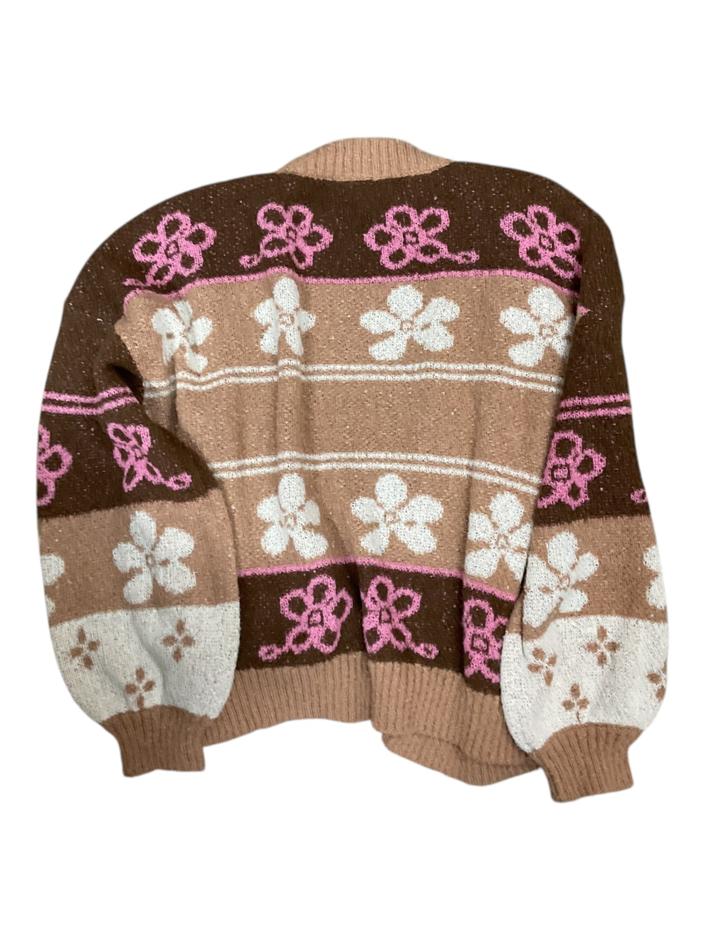 Sweater Cardigan By Clothes Mentor In Brown & Pink, Size:M
