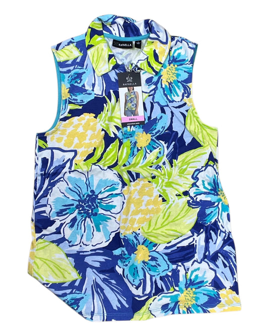 Top Sleeveless By Rafaella In Blue & Yellow, Size:S