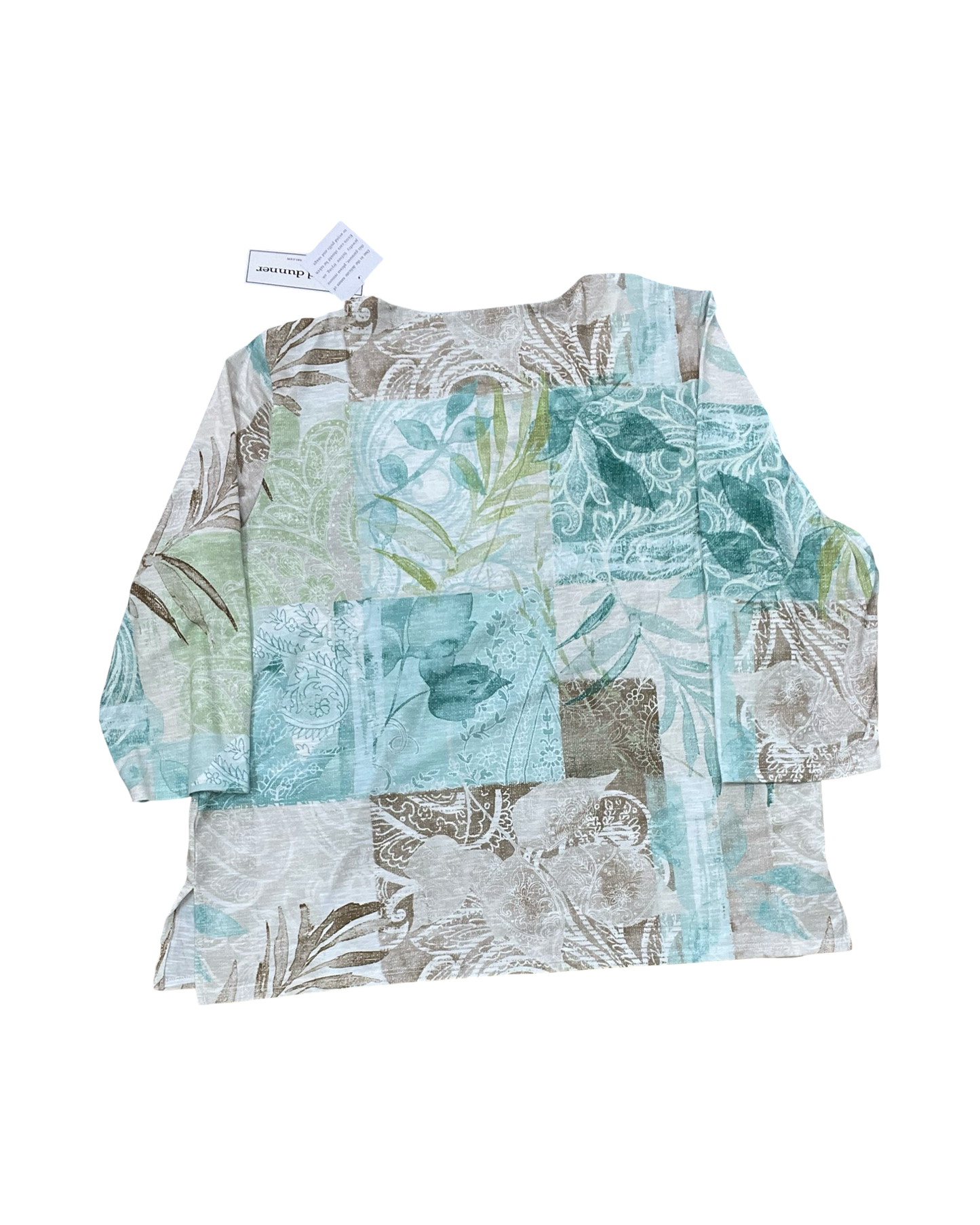 Top 3/4 Sleeve By Alfred Dunner In Green & Tan, Size:L