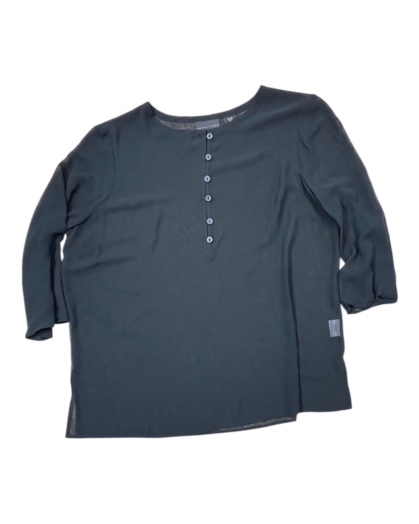 Top 3/4 Sleeve By Apostrophe In Black, Size:Xl