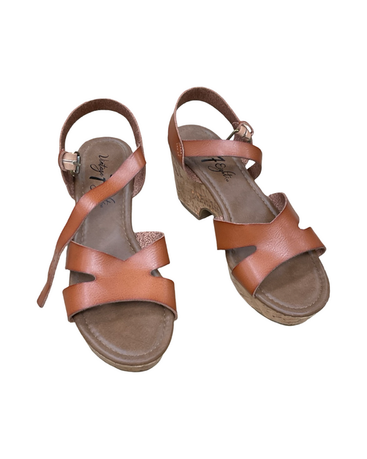 Sandals Heels Block By Clothes Mentor In Brown, Size:10