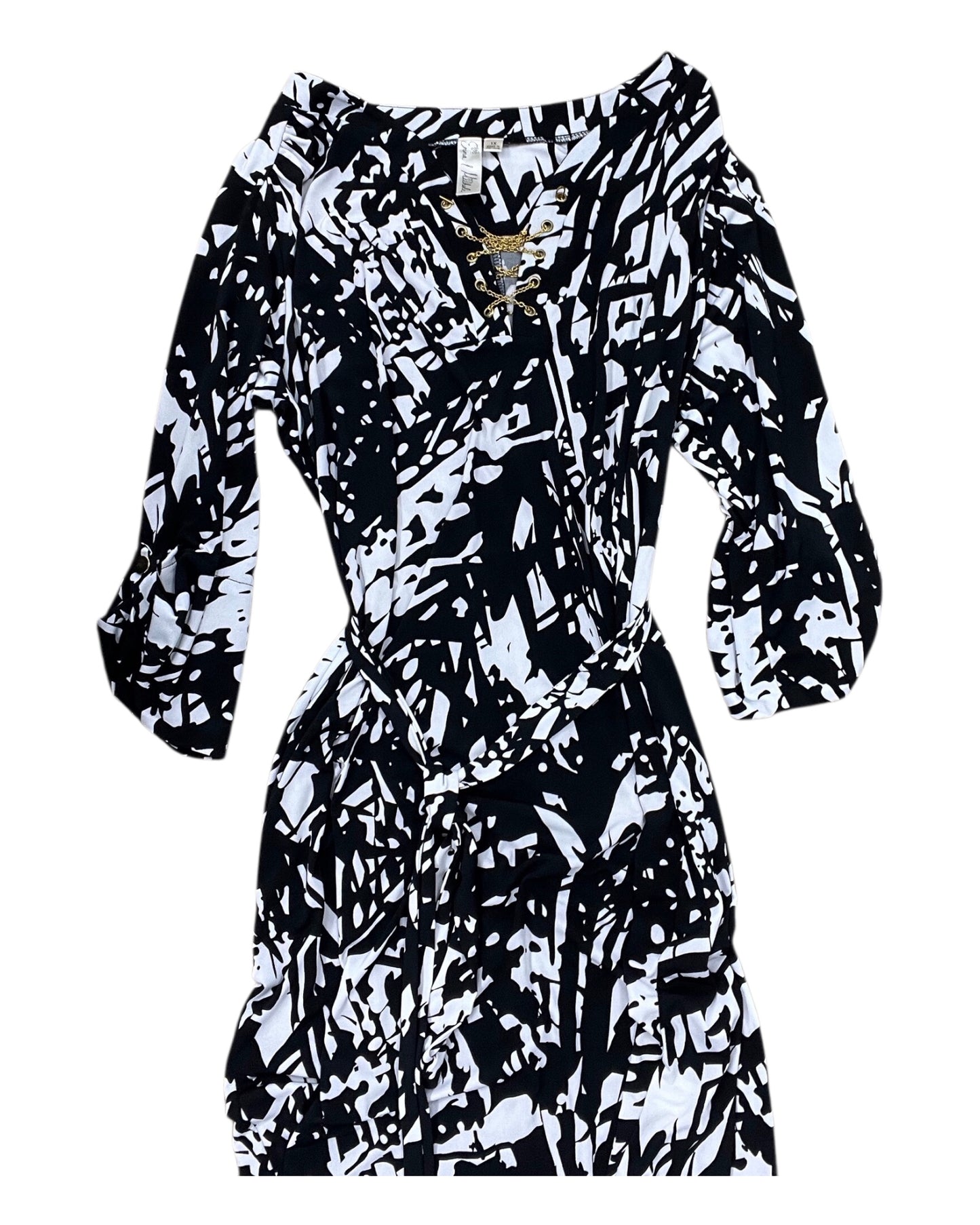 Dress Casual Midi By Emma And Michele In Black & White, Size:1X