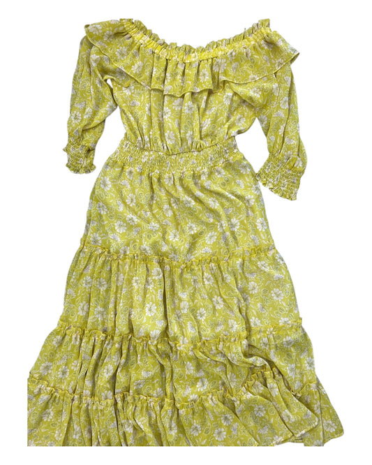 Dress Casual Maxi By Fate In White & Yellow, Size:M