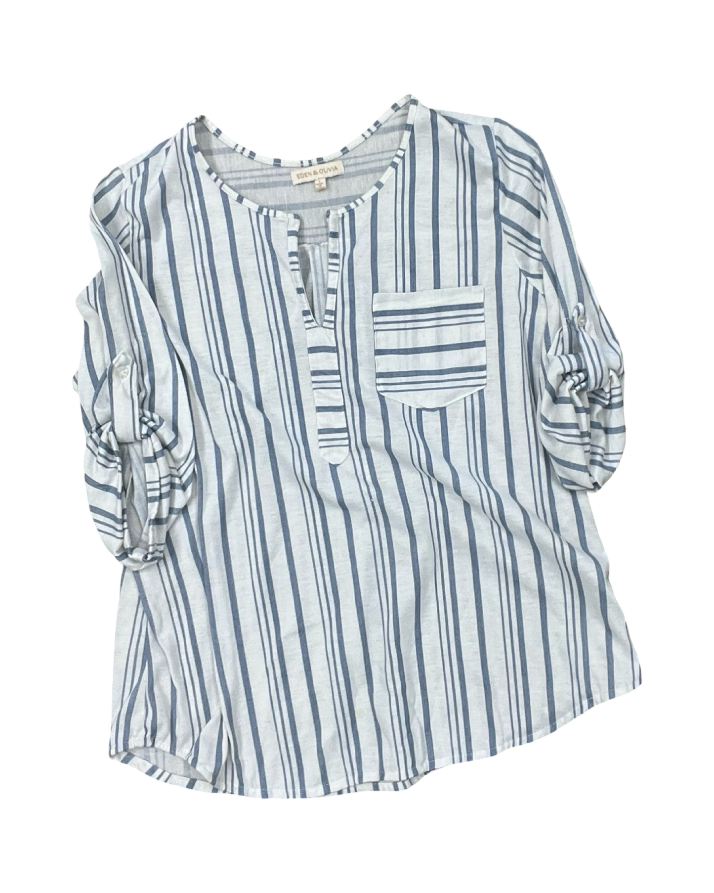 Top 3/4 Sleeve By Eden & Olivia In Blue & White, Size:L