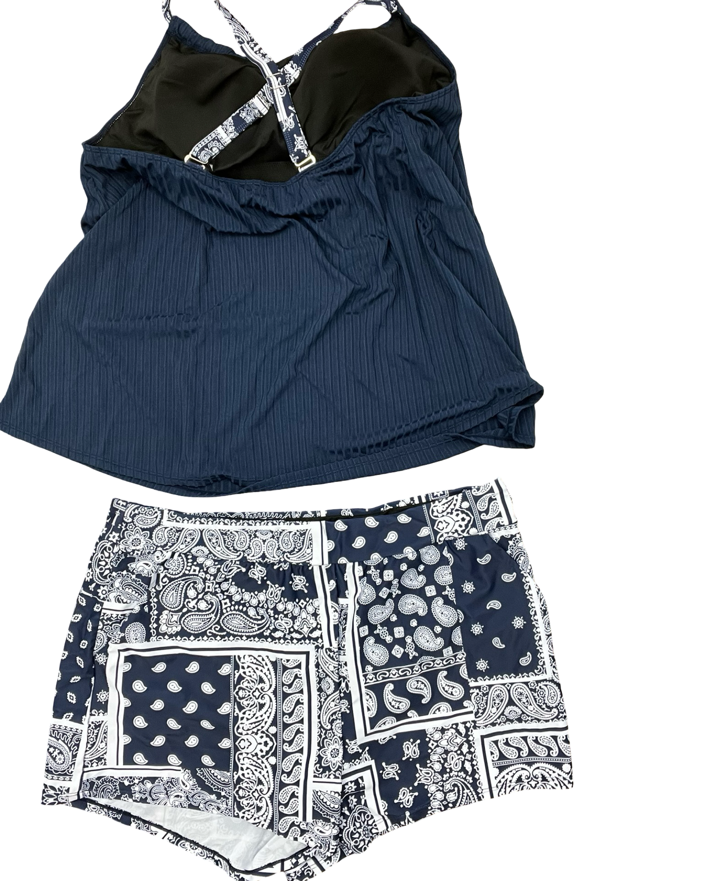 Swimsuit 2Pc By Clothes Mentor In Blue & White, Size:2X