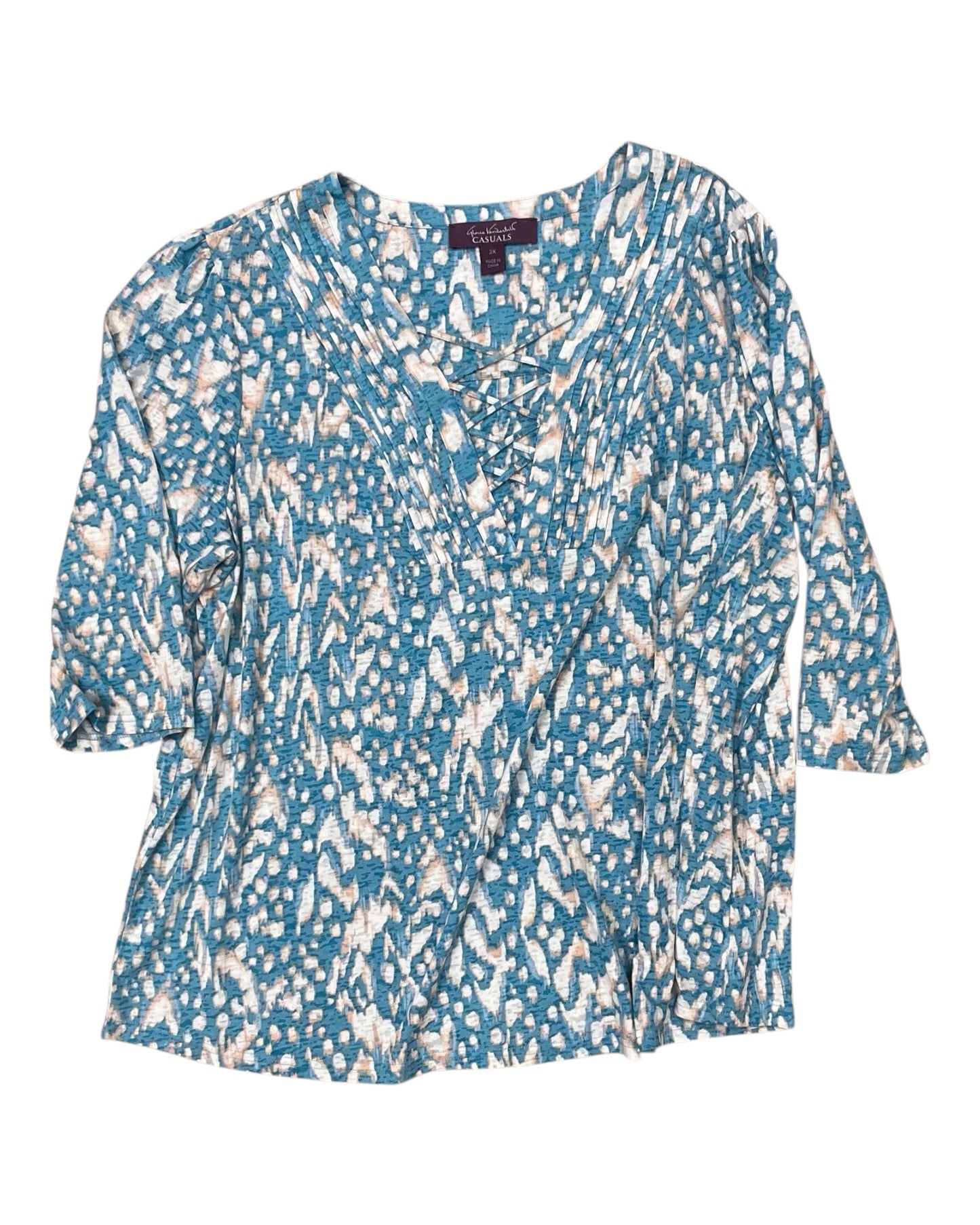 Top 3/4 Sleeve By Gloria Vanderbilt In Blue & White, Size:2X