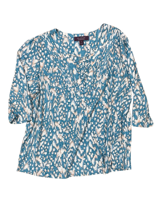 Top 3/4 Sleeve By Gloria Vanderbilt In Blue & White, Size:2X