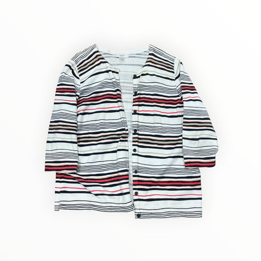 Cardigan By Cj Banks In Blue & Cream, Size:1X