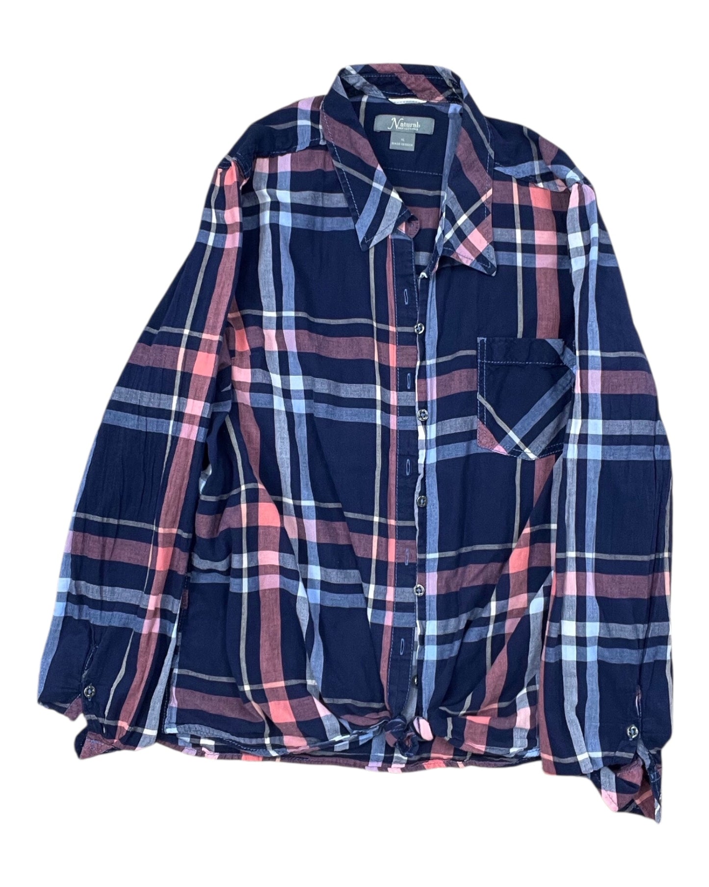 Blouse Ls By Natural Reflections In Blue & Pink, Size:Xl