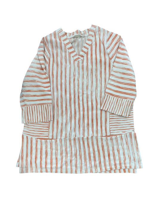 Top 3/4 Sleeve By Soft Surroundings In Cream & Orange, Size:1X