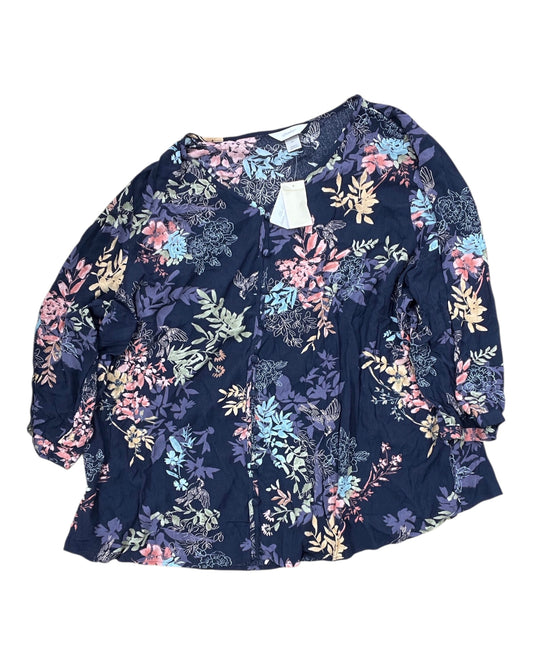 Blouse 3/4 Sleeve By Cj Banks In Blue, Size:3X