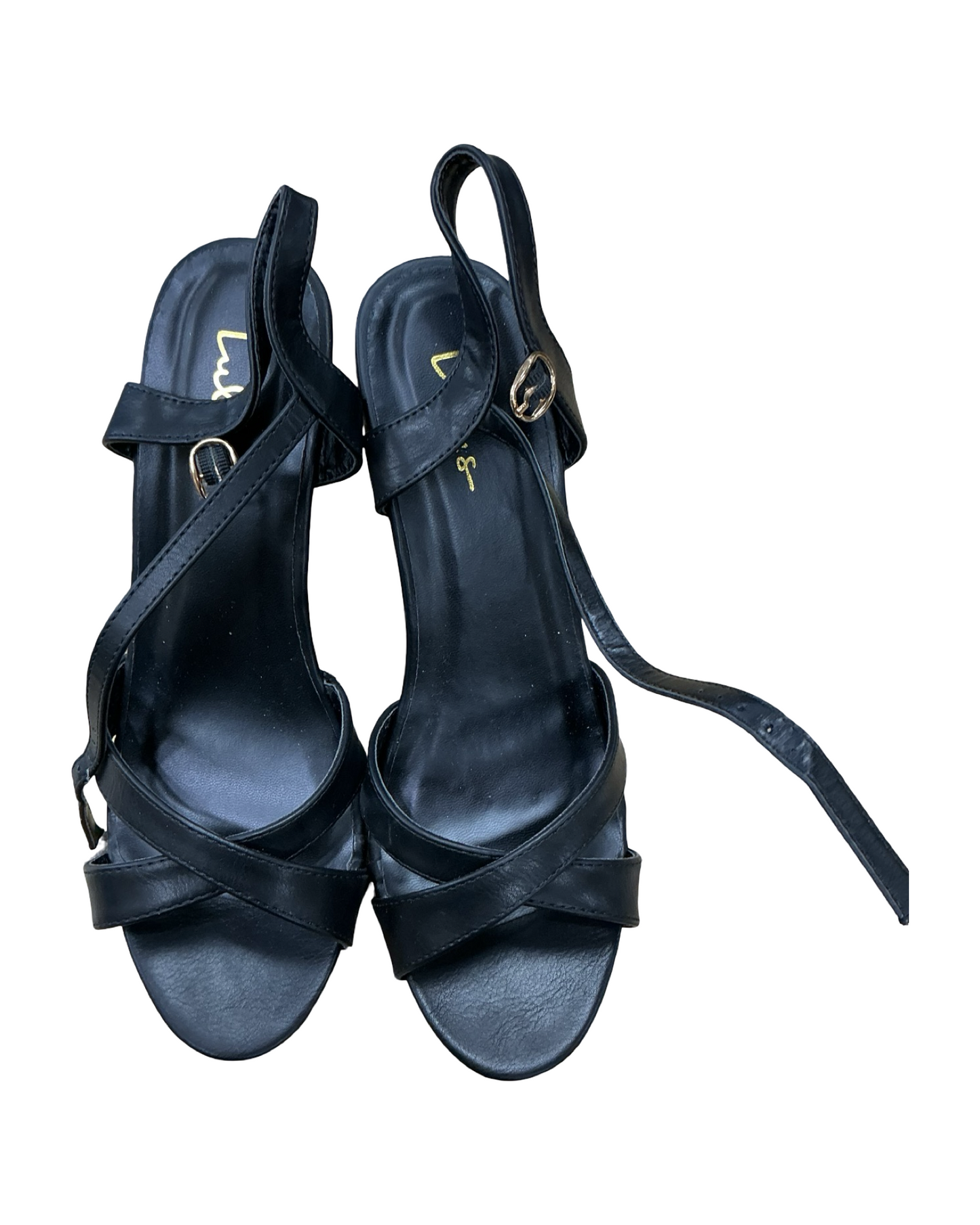 Sandals Heels Wedge By Lulu In Black & Tan, Size:9.5