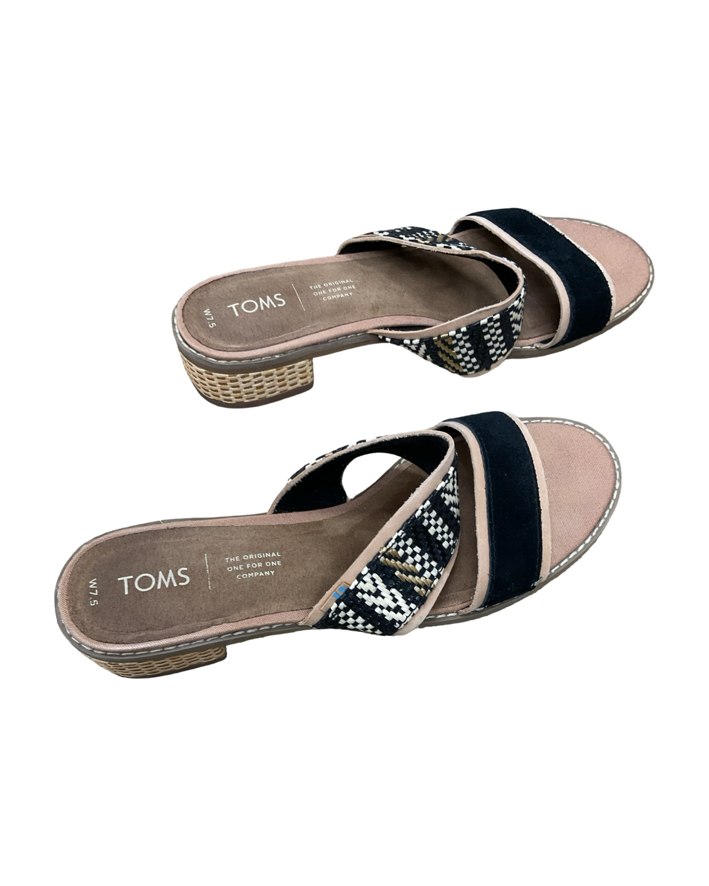 Sandals Flats By Toms In Black & Tan, Size:7.5