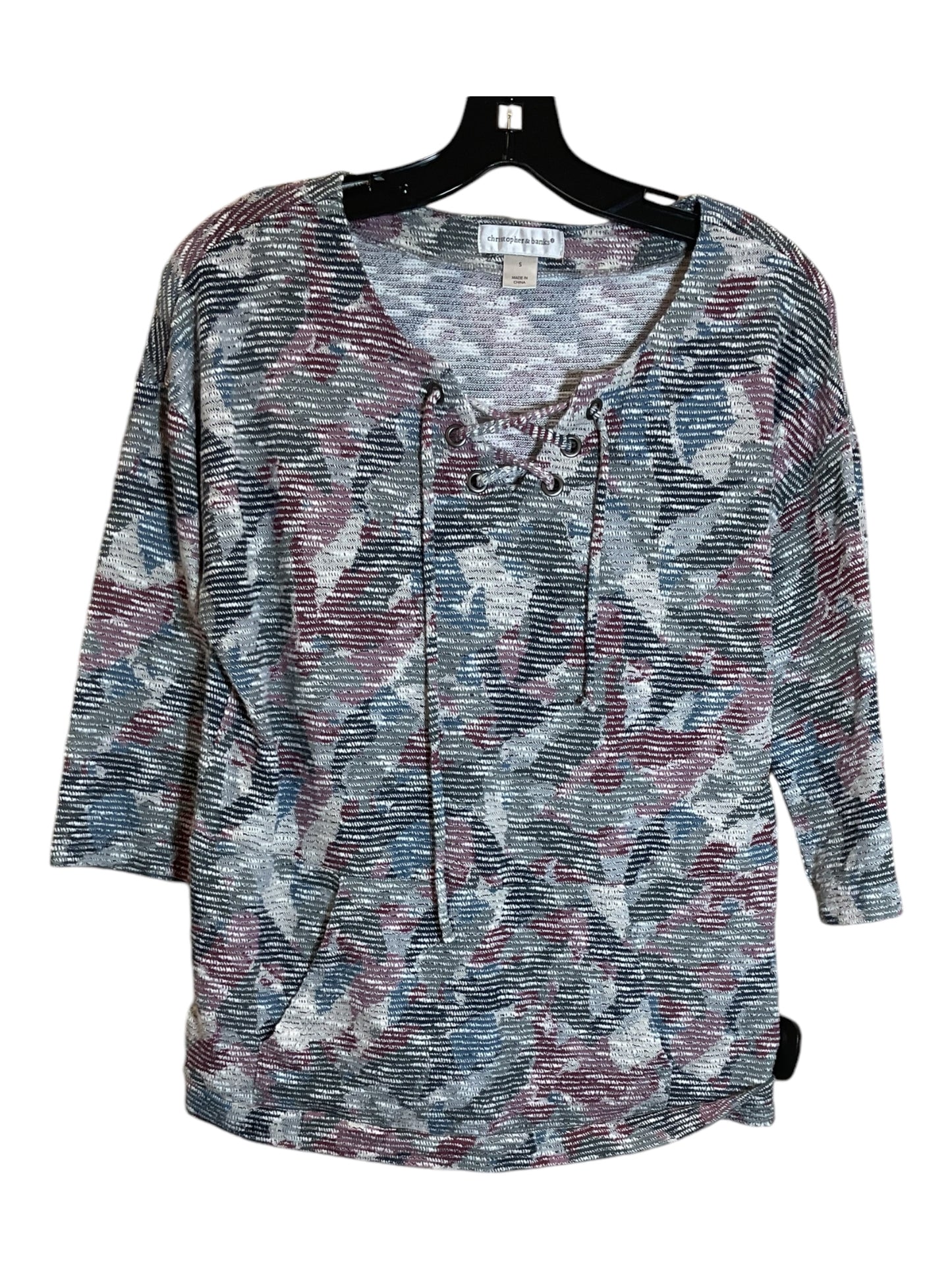 Top 3/4 Sleeve By Christopher And Banks In Grey & Red, Size: S