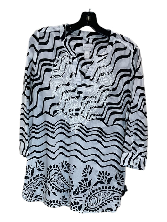 Top 3/4 Sleeve By Chicos In Black & White, Size: M