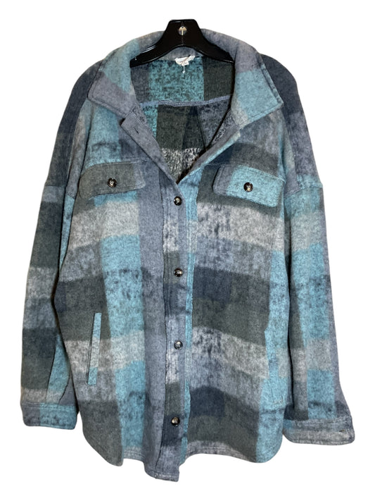 Jacket Shirt By Bibi In Blue & Grey, Size: L