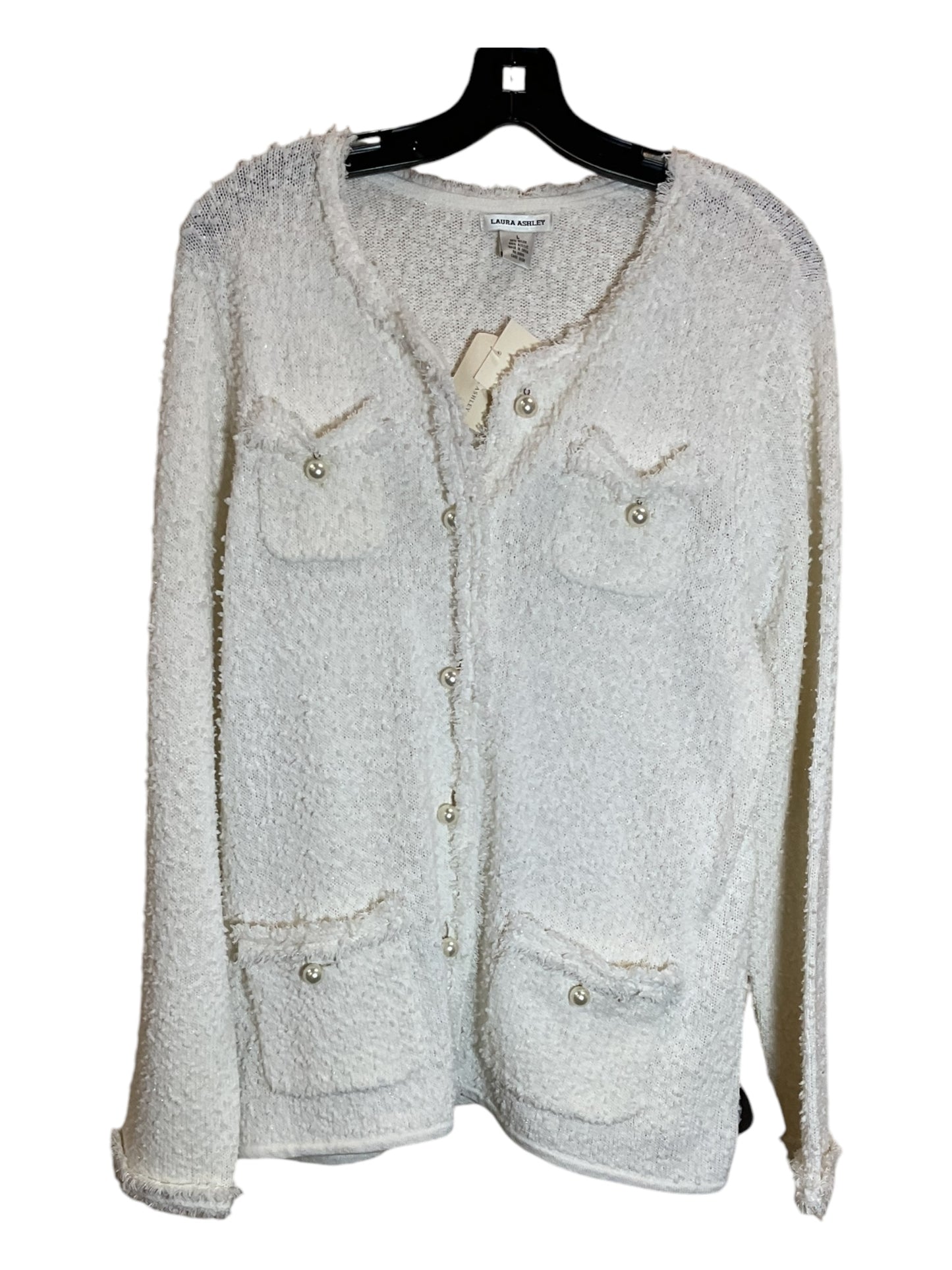 Sweater Cardigan By Laura Ashley In White, Size: L