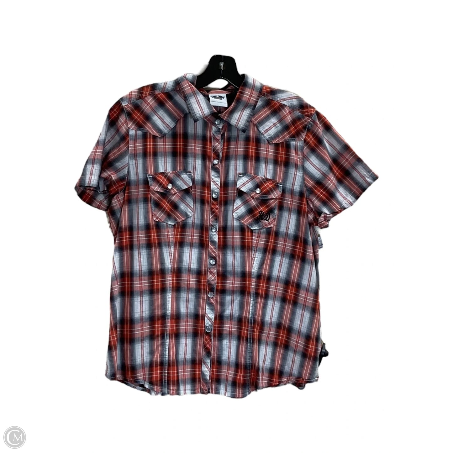 Blouse Short Sleeve By Harley Davidson In Plaid Pattern, Size: Xl