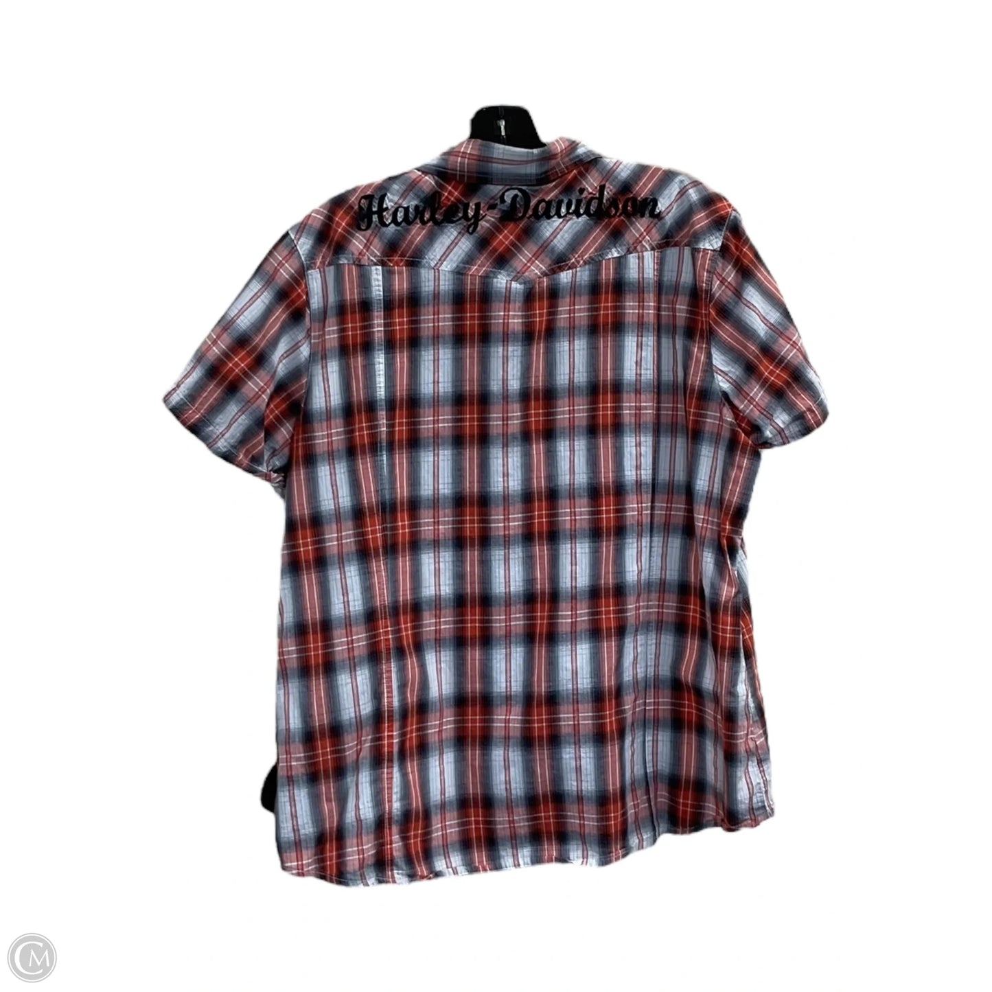 Blouse Short Sleeve By Harley Davidson In Plaid Pattern, Size: Xl