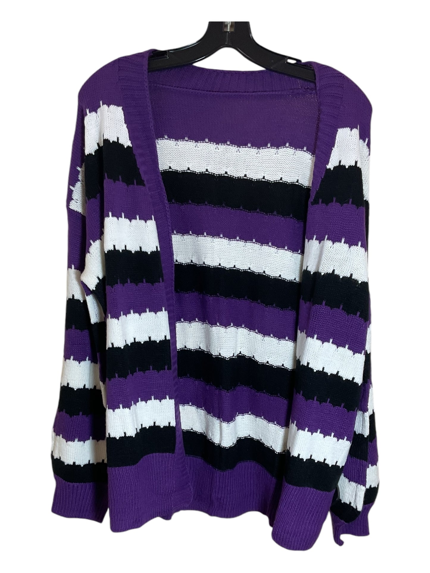 Sweater Cardigan By Clothes Mentor In Purple & White, Size: L