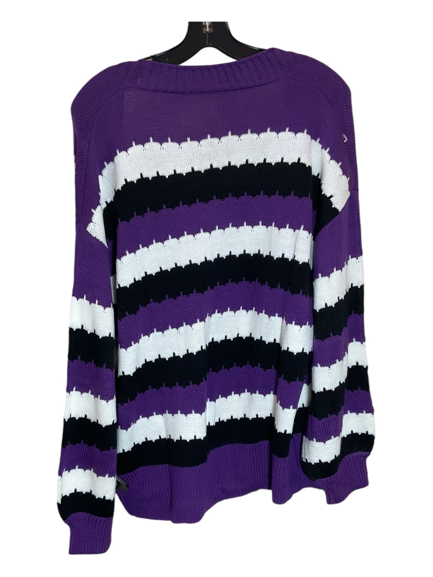 Sweater Cardigan By Clothes Mentor In Purple & White, Size: L