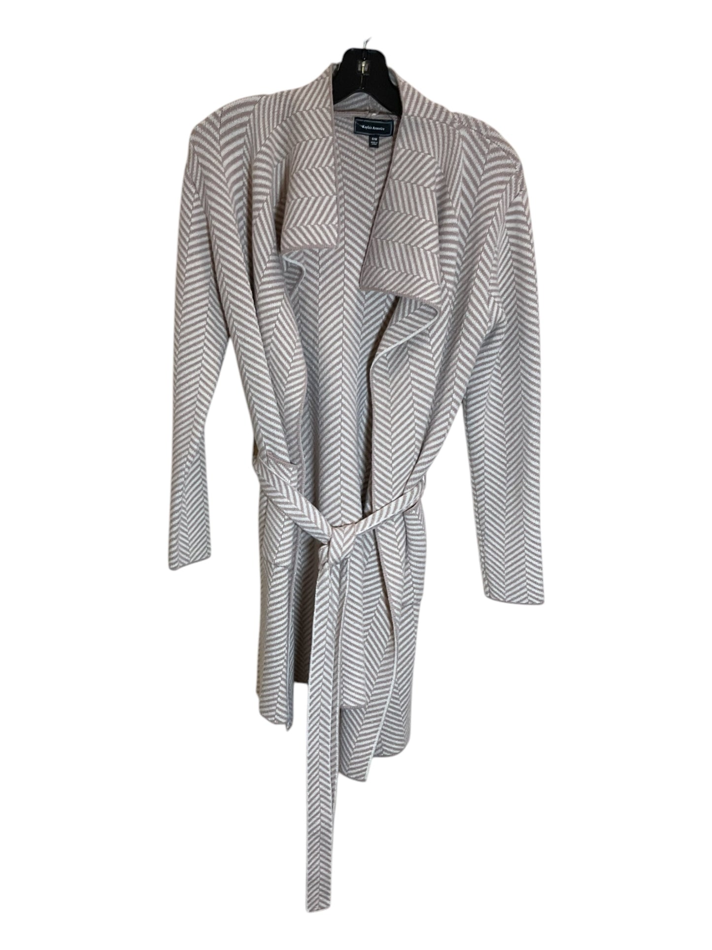 Sweater Cardigan By Clothes Mentor In Tan & White, Size: M