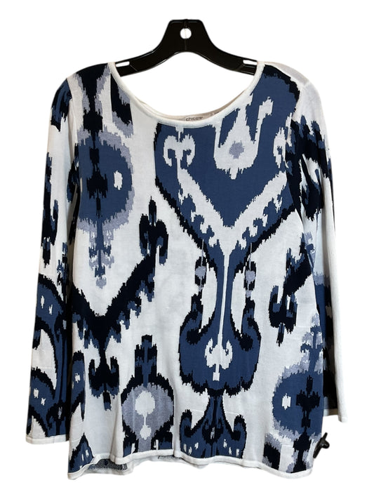 Top Long Sleeve By Chicos In Blue & White, Size: L