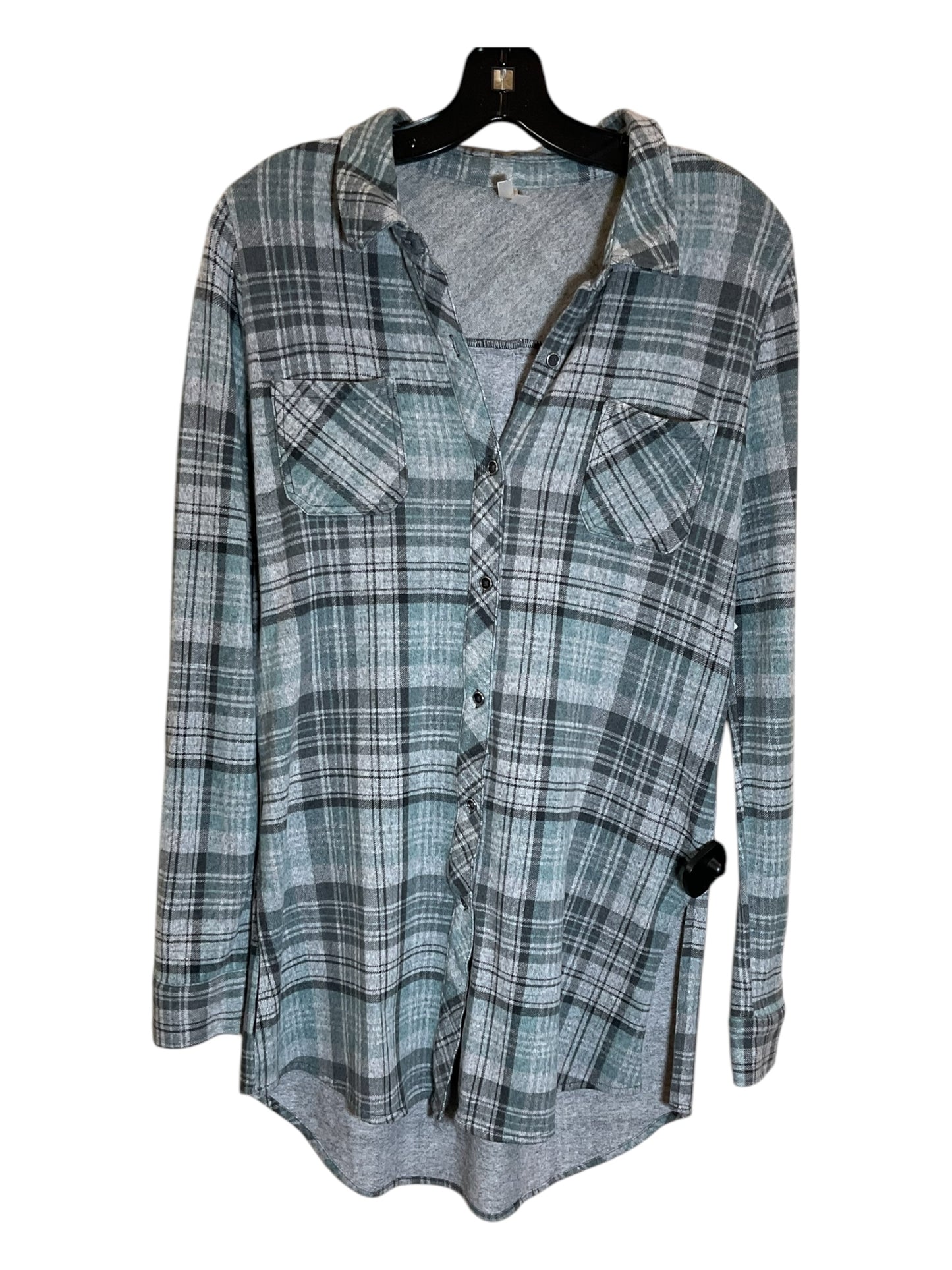 Blouse Long Sleeve By Clothes Mentor In Green & Grey, Size: M