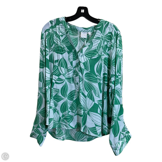 Top Long Sleeve By Zac And Rachel In Green & White, Size: Xl