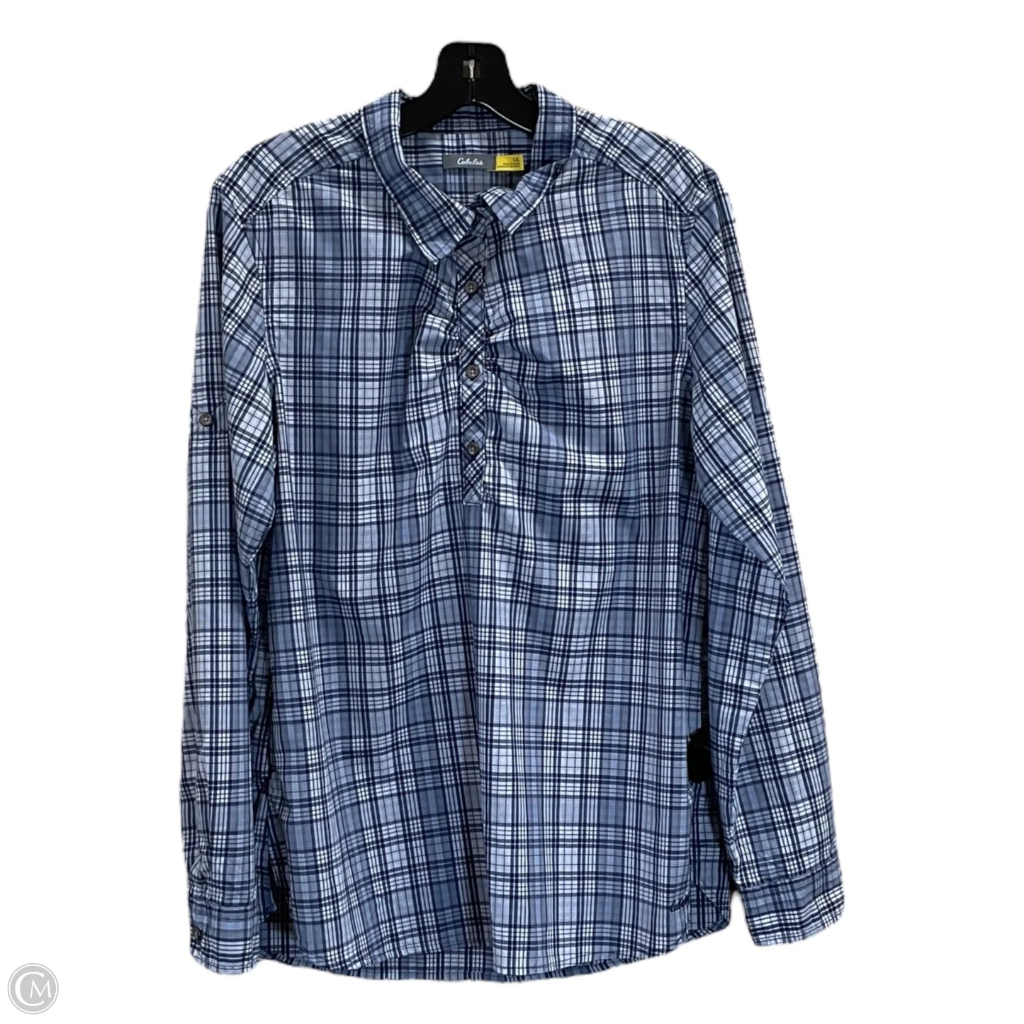 Top Long Sleeve By Cabelas In Blue & White, Size: L