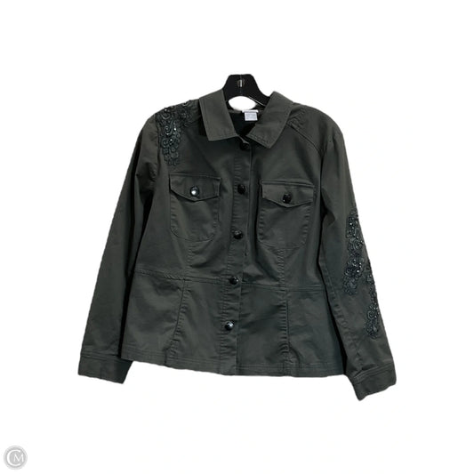 Jacket Denim By Chicos In Green, Size: Lp