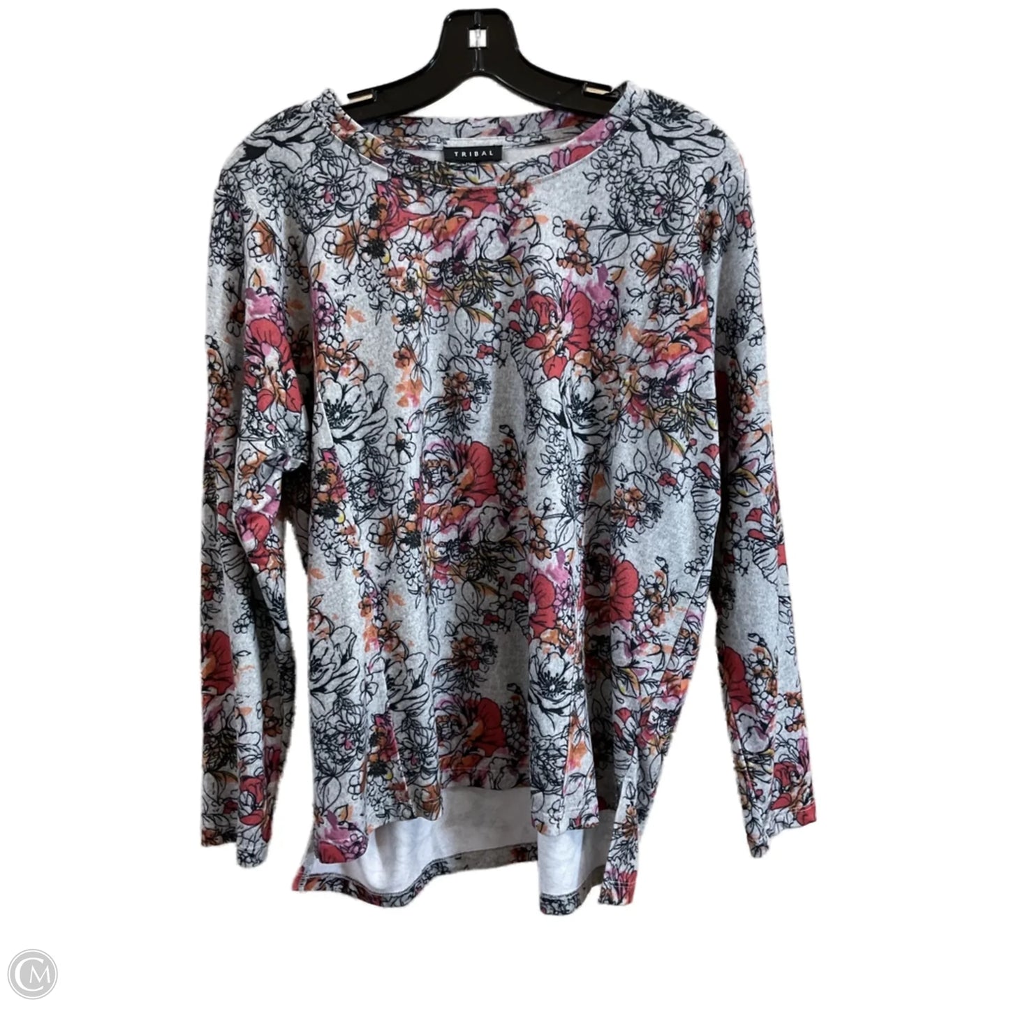 Top Long Sleeve By Tribal In Grey, Size: M