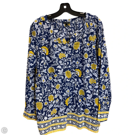 Top Long Sleeve By Talbots In Blue & Yellow, Size: M