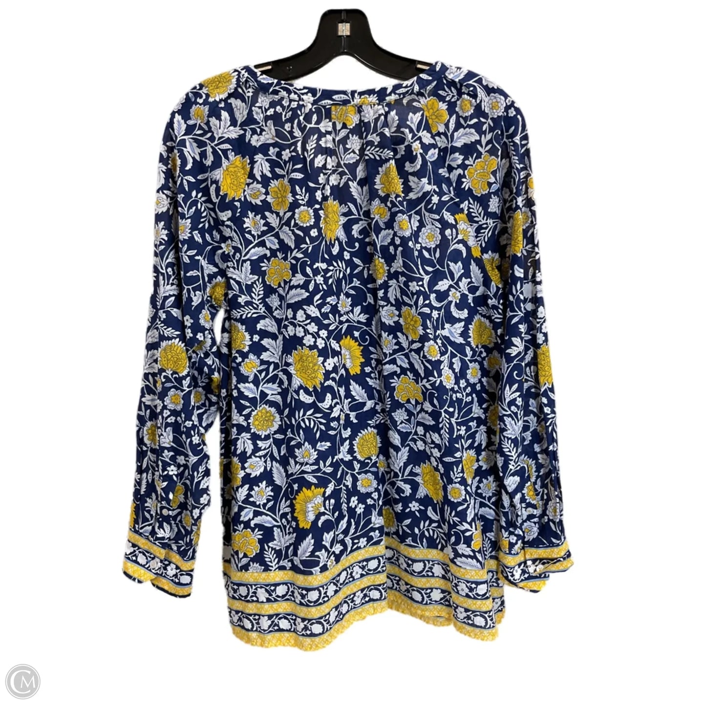 Top Long Sleeve By Talbots In Blue & Yellow, Size: M