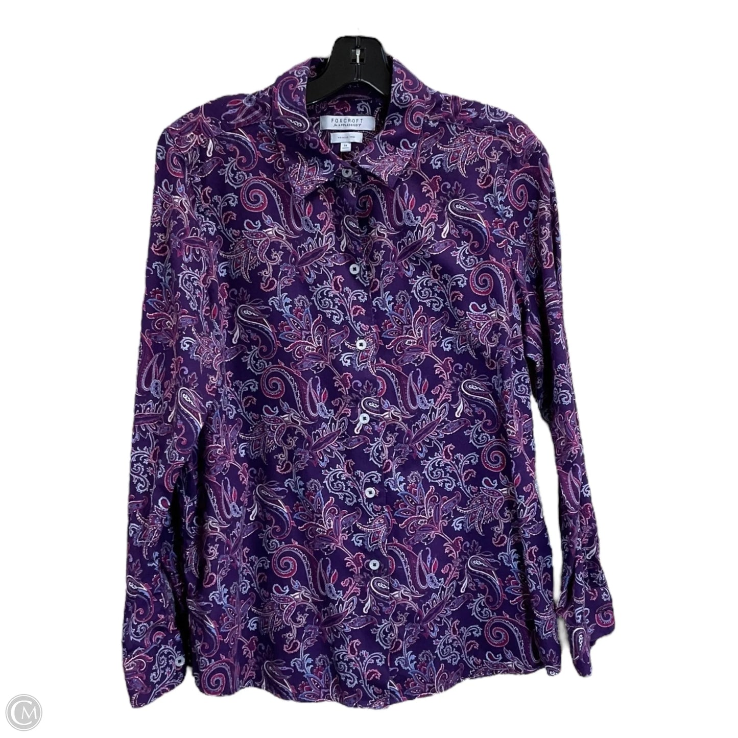 Blouse Long Sleeve By Foxcroft In Purple, Size: L