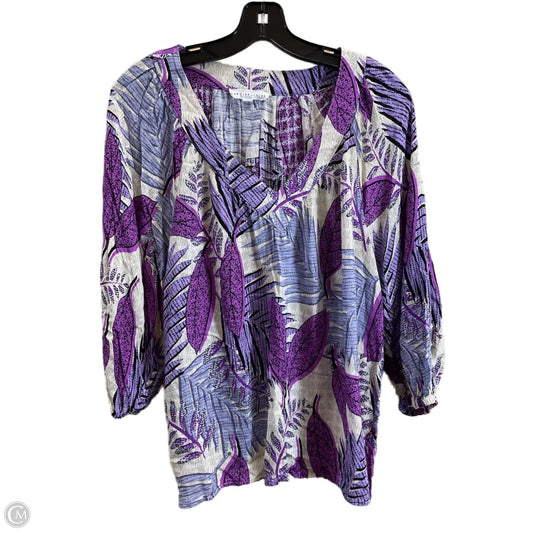 Top 3/4 Sleeve By Jane And Delancey In Purple & White, Size: L