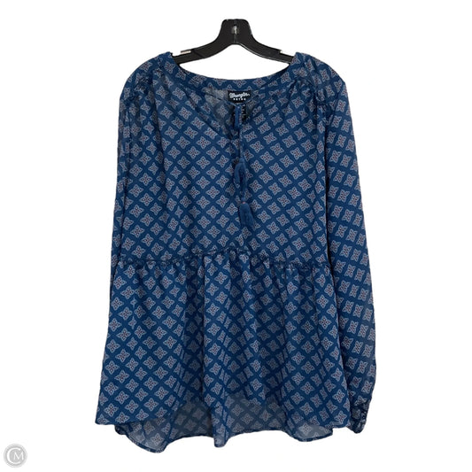 Top Long Sleeve By Wrangler In Blue, Size: Xl