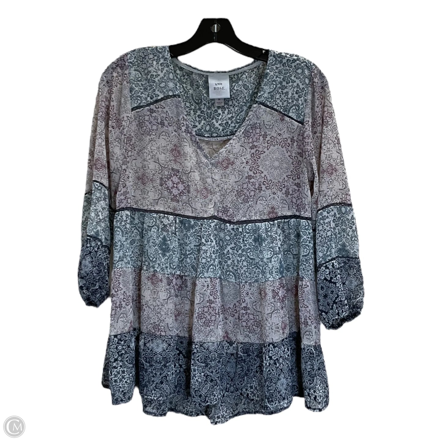 Top 3/4 Sleeve By Knox Rose In Multi-colored, Size: M