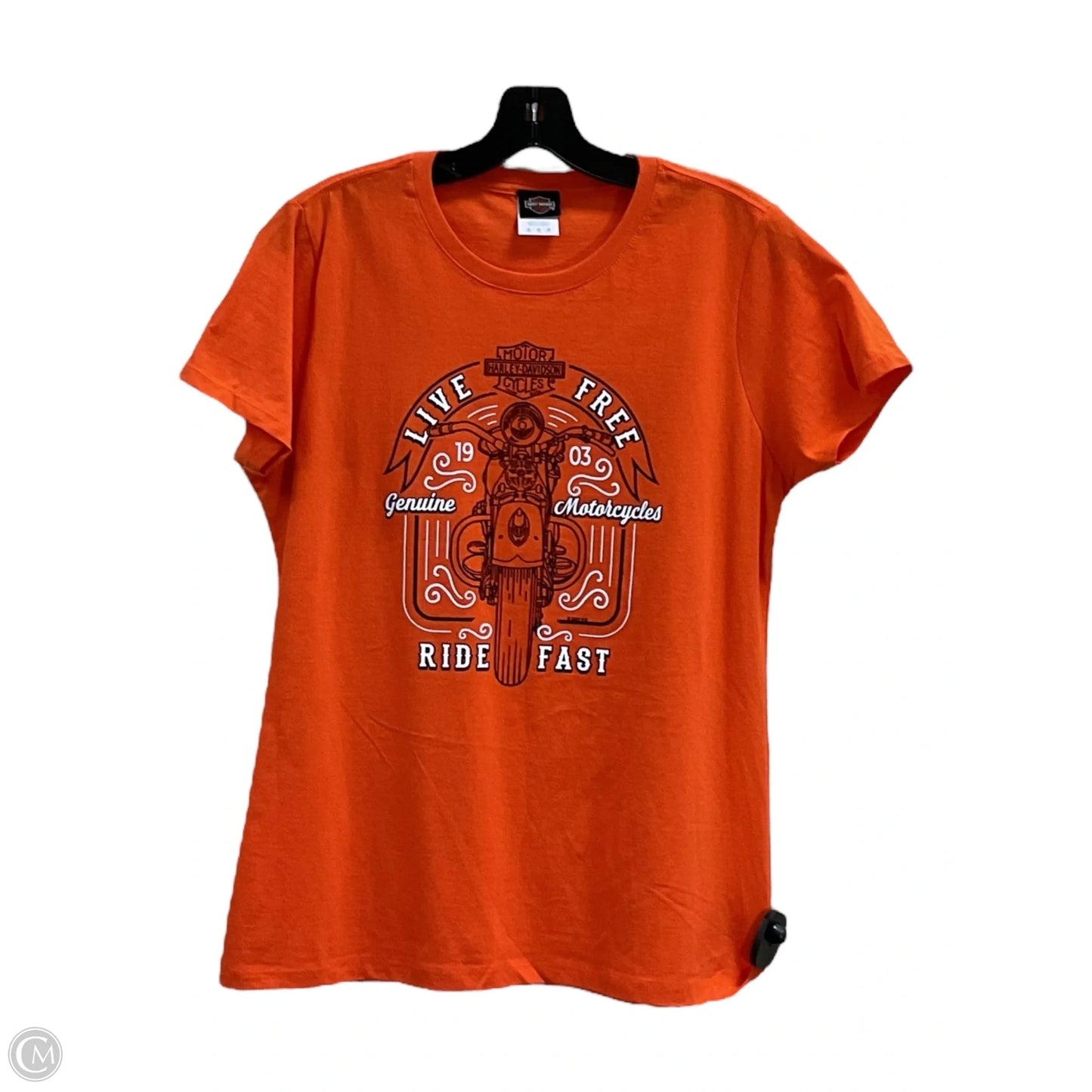 Top Short Sleeve By Harley Davidson In Orange, Size: M