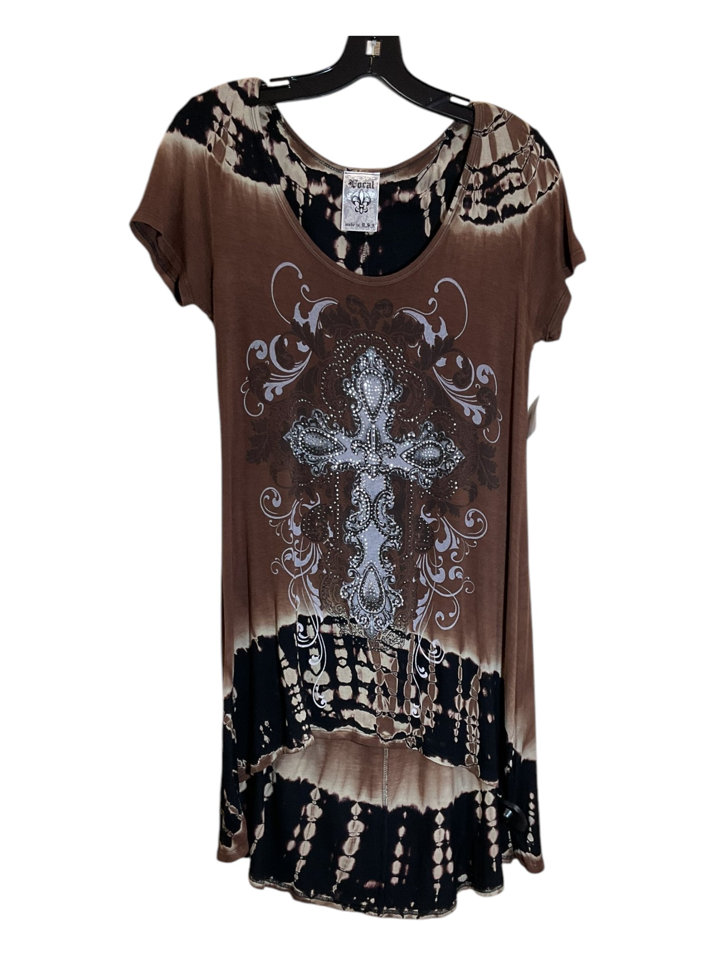 Tunic Short Sleeve By Vocal In Brown, Size: L