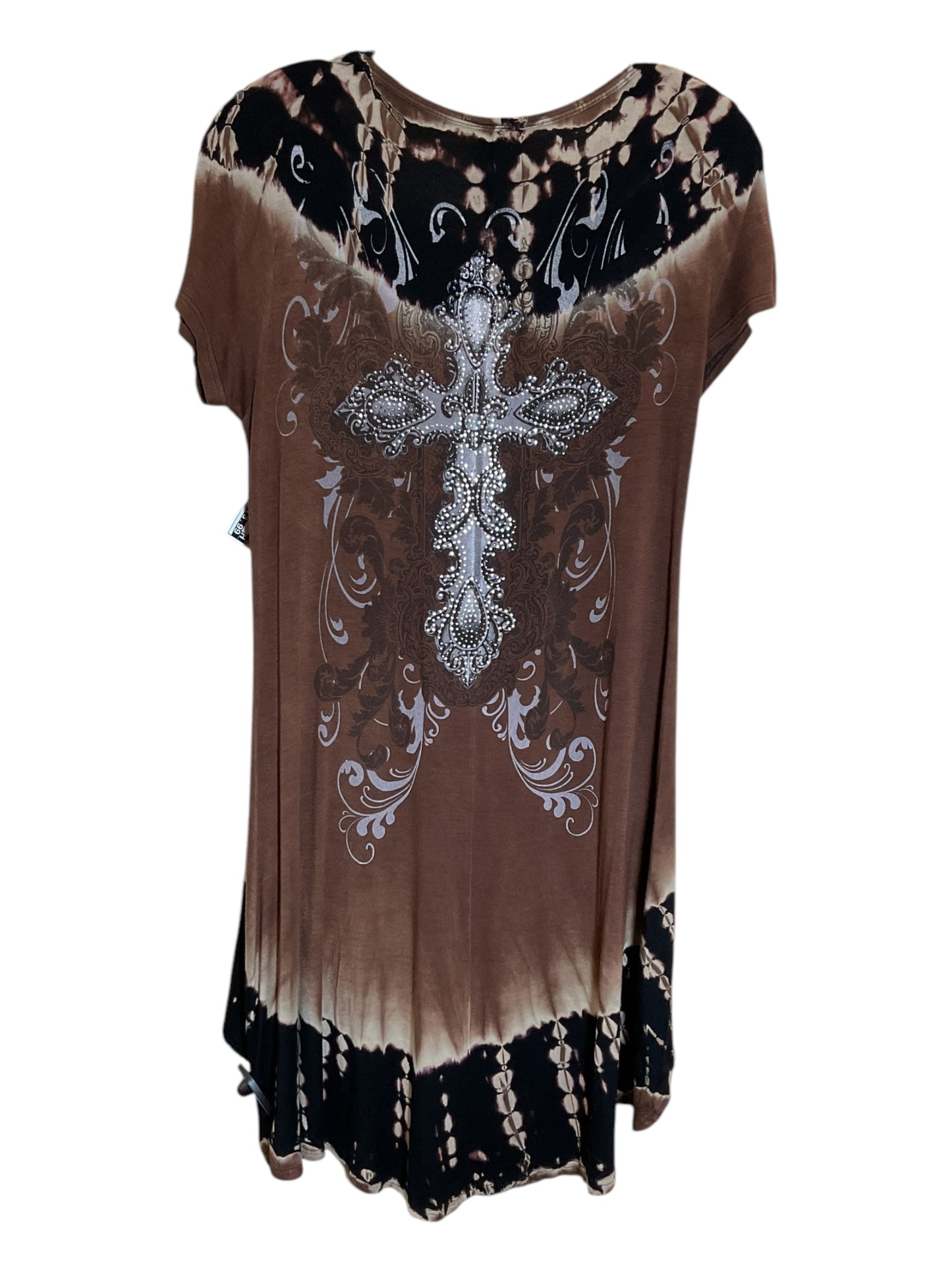 Tunic Short Sleeve By Vocal In Brown, Size: L