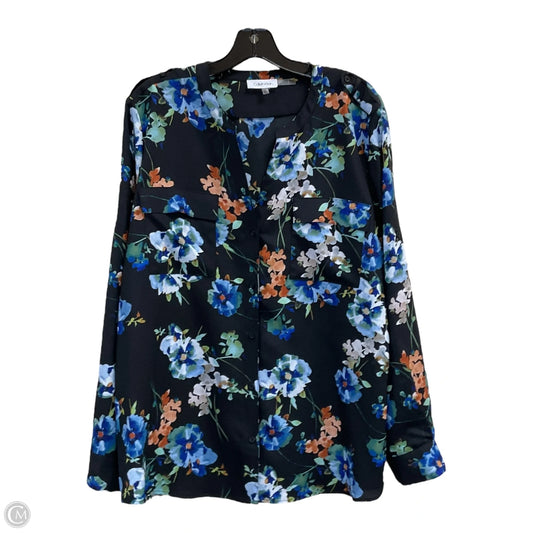 Blouse Long Sleeve By Calvin Klein In Floral Print, Size: Xl