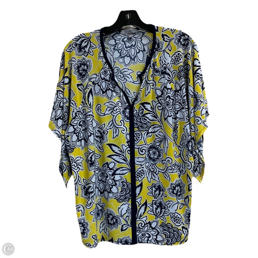 Top 3/4 Sleeve By Roz And Ali In Blue & Yellow, Size: Xl